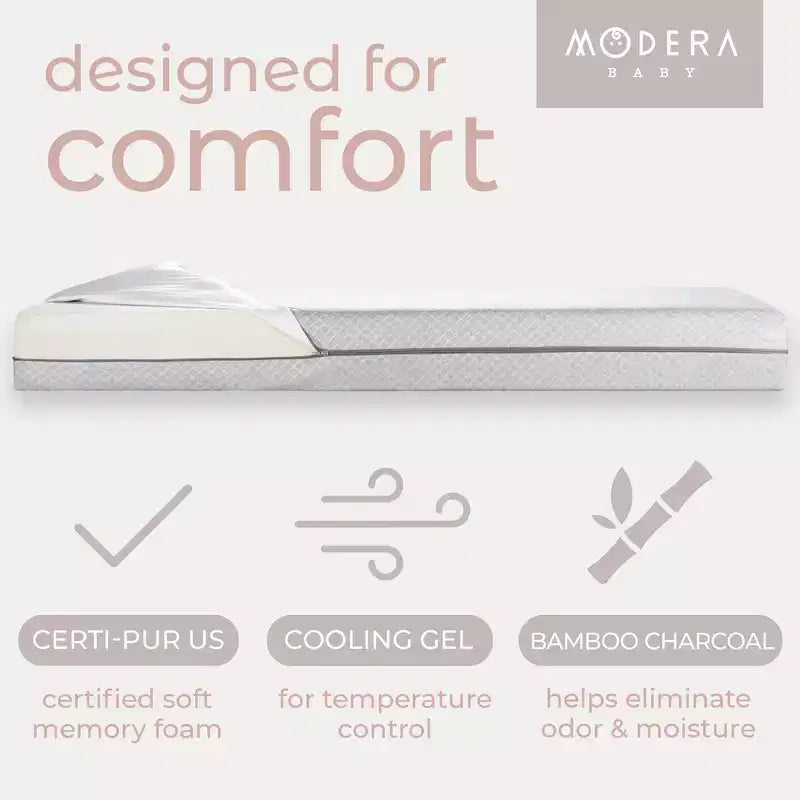 Modera Premium Baby Dual-Sided Bamboo Charcoal Infused Memory Foam Crib Mattress, Waterproof & Washasbsle Cover