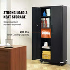 VEVOR Metal Storage Cabinet with Wheels, 75 in Locking Cabinet with 4 Adjustable Shelves & 2 Magnetic Doors, 200 lbs Capacity per Shelf, Black