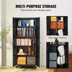 VEVOR Metal Storage Cabinet with Wheels, 75 in Locking Cabinet with 4 Adjustable Shelves & 2 Magnetic Doors, 200 lbs Capacity per Shelf, Black
