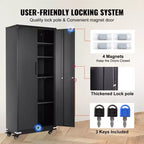 VEVOR Metal Storage Cabinet with Wheels, 75 in Locking Cabinet with 4 Adjustable Shelves & 2 Magnetic Doors, 200 lbs Capacity per Shelf, Black