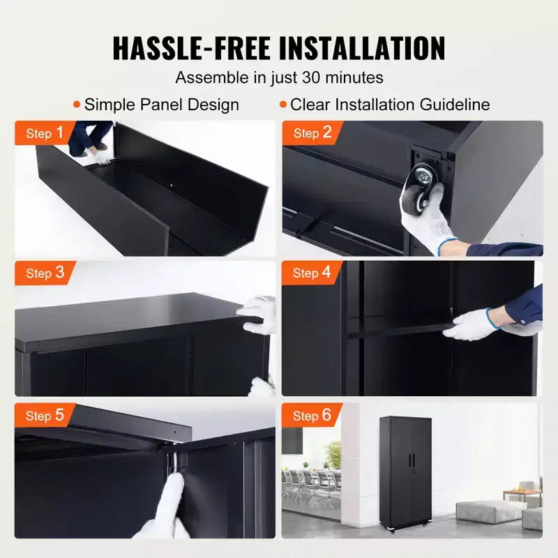 VEVOR Metal Storage Cabinet with Wheels, 75 in Locking Cabinet with 4 Adjustable Shelves & 2 Magnetic Doors, 200 lbs Capacity per Shelf, Black