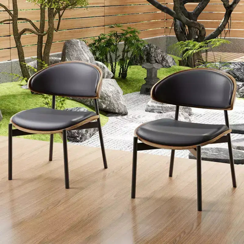 Luck Live Modern Patio Dining Chairs 2-Piece Outdoor Armless Dining Chair Set/Black&Metal Frame,