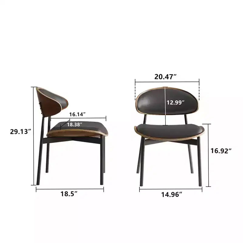 Luck Live Modern Patio Dining Chairs 2-Piece Outdoor Armless Dining Chair Set/Black&Metal Frame,