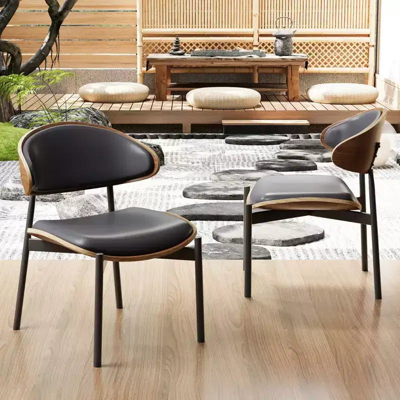 Luck Live Modern Patio Dining Chairs 2-Piece Outdoor Armless Dining Chair Set/Black&Metal Frame,