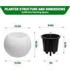 10.2 H x 13.5 Dia (10 Opening) Round Self-Watering Indoor Plant Pots with Drainage & Water Level Monitor, White Dot Design
