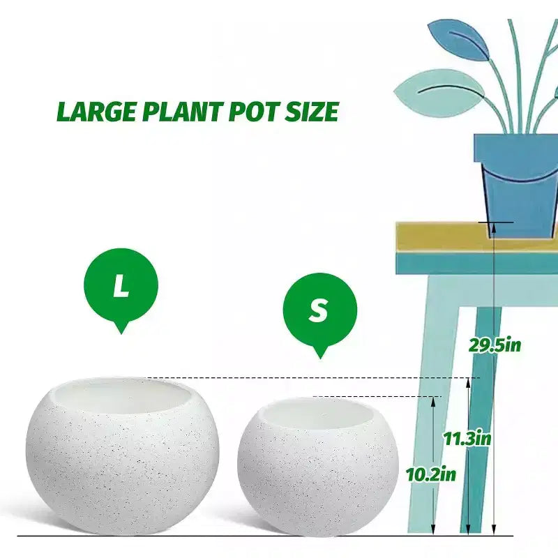 10.2 H x 13.5 Dia (10 Opening) Round Self-Watering Indoor Plant Pots with Drainage & Water Level Monitor, White Dot Design