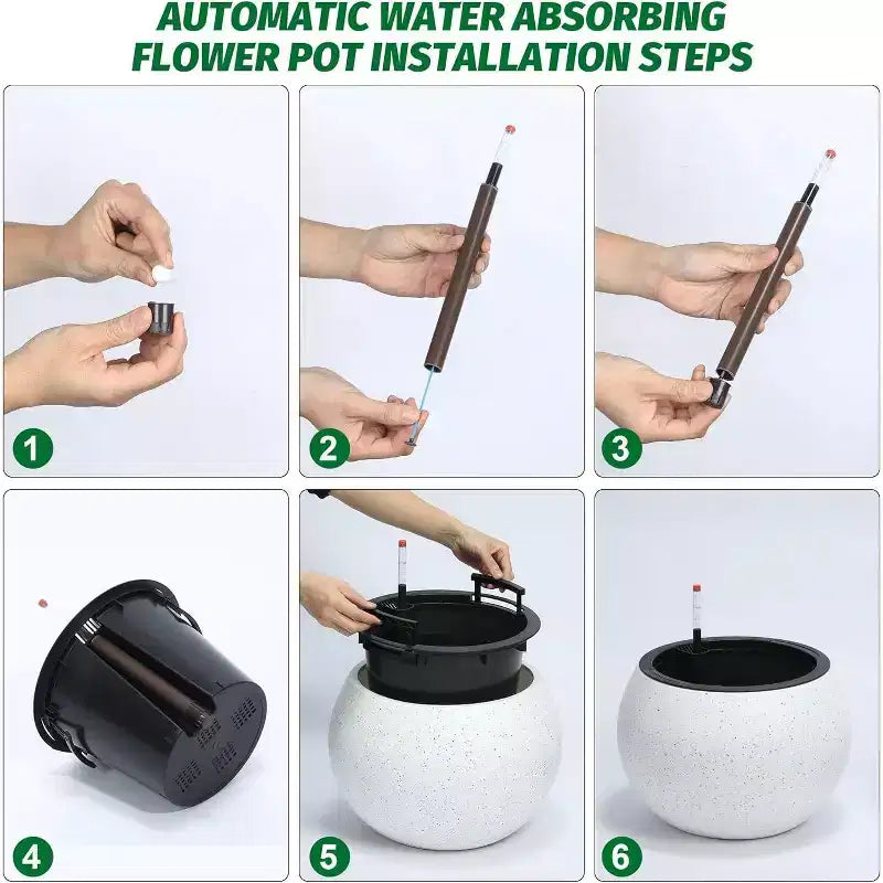 10.2 H x 13.5 Dia (10 Opening) Round Self-Watering Indoor Plant Pots with Drainage & Water Level Monitor, White Dot Design