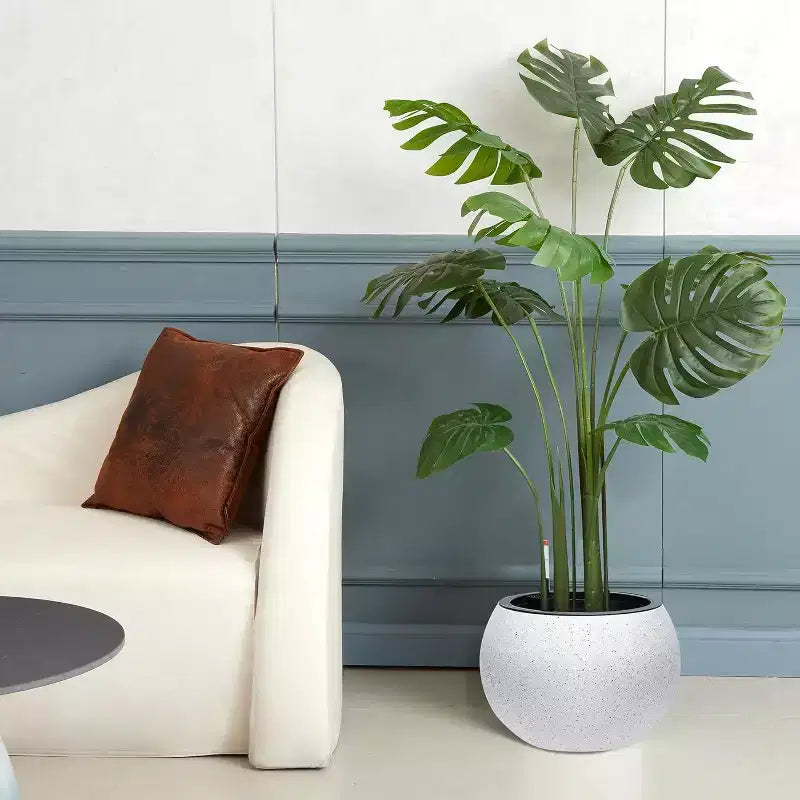 10.2 H x 13.5 Dia (10 Opening) Round Self-Watering Indoor Plant Pots with Drainage & Water Level Monitor, White Dot Design