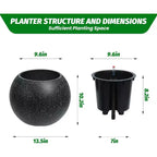 10.2 H x 13.5 Dia (10 Opening) Round Self-Watering Indoor Plant Pots with Drainage & Water Level Monitor, White Dot Design