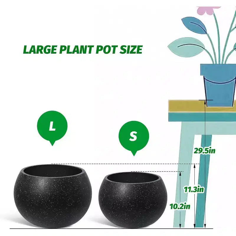 10.2 H x 13.5 Dia (10 Opening) Round Self-Watering Indoor Plant Pots with Drainage & Water Level Monitor, White Dot Design