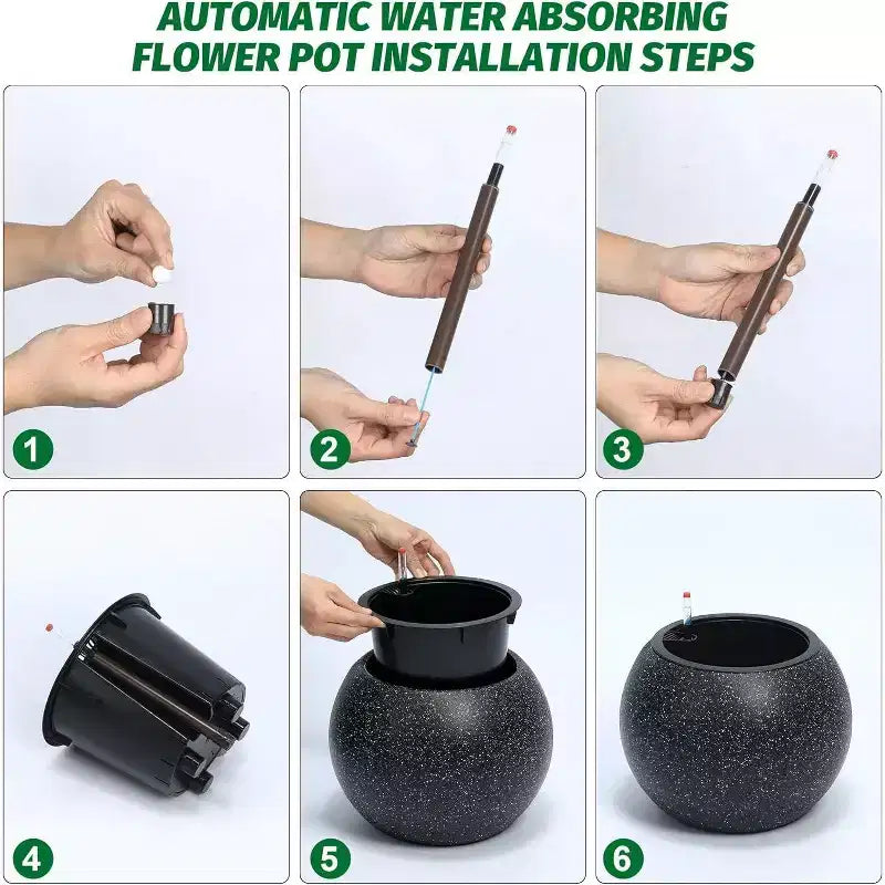 10.2 H x 13.5 Dia (10 Opening) Round Self-Watering Indoor Plant Pots with Drainage & Water Level Monitor, White Dot Design