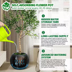 10.2 H x 13.5 Dia (10 Opening) Round Self-Watering Indoor Plant Pots with Drainage & Water Level Monitor, White Dot Design