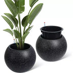 10.2 H x 13.5 Dia (10 Opening) Round Self-Watering Indoor Plant Pots with Drainage & Water Level Monitor, White Dot Design