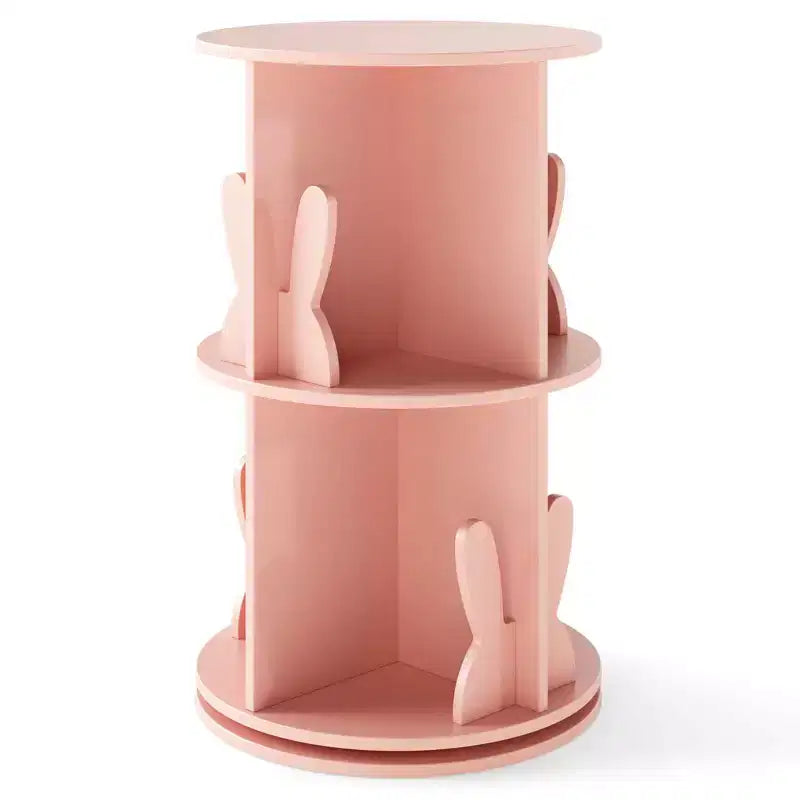 Costway Kids Rotating Bookshelf 2 Tier Freestanding 360 Revolving Display Storage Rack White/Pink