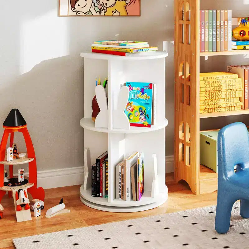 Costway Kids Rotating Bookshelf 2 Tier Freestanding 360 Revolving Display Storage Rack White/Pink
