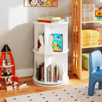 Costway Kids Rotating Bookshelf 2 Tier Freestanding 360 Revolving Display Storage Rack White/Pink