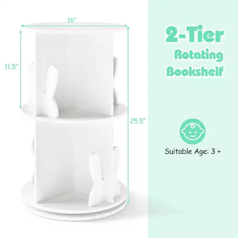 Costway Kids Rotating Bookshelf 2 Tier Freestanding 360 Revolving Display Storage Rack White/Pink