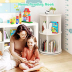 Costway Kids Rotating Bookshelf 2 Tier Freestanding 360 Revolving Display Storage Rack White/Pink