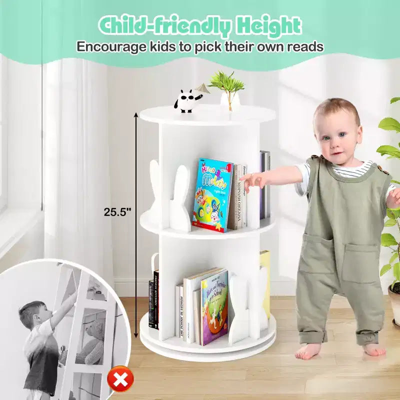 Costway Kids Rotating Bookshelf 2 Tier Freestanding 360 Revolving Display Storage Rack White/Pink