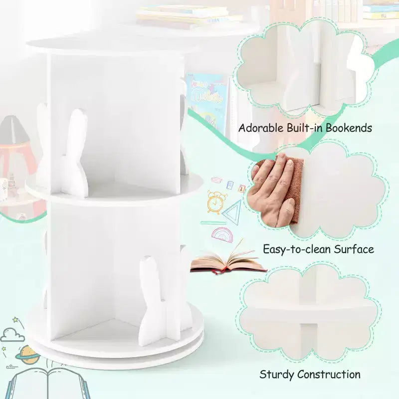 Costway Kids Rotating Bookshelf 2 Tier Freestanding 360 Revolving Display Storage Rack White/Pink