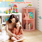Costway Kids Rotating Bookshelf 2 Tier Freestanding 360 Revolving Display Storage Rack White/Pink