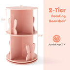 Costway Kids Rotating Bookshelf 2 Tier Freestanding 360 Revolving Display Storage Rack White/Pink