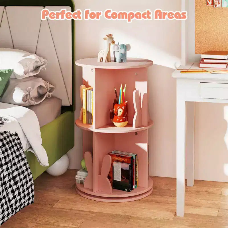 Costway Kids Rotating Bookshelf 2 Tier Freestanding 360 Revolving Display Storage Rack White/Pink