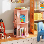 Costway Kids Rotating Bookshelf 2 Tier Freestanding 360 Revolving Display Storage Rack White/Pink
