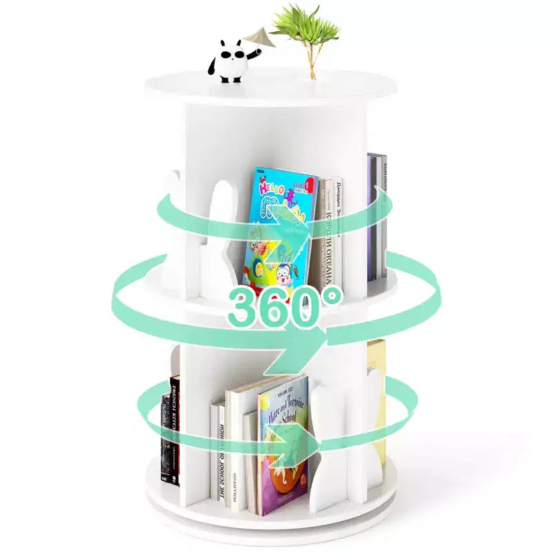 Costway Kids Rotating Bookshelf 2 Tier Freestanding 360 Revolving Display Storage Rack White/Pink