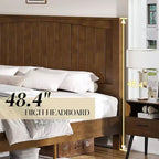 AMERLIFE Solid Wood Bed Frame, Mid Century Platform Bed with Arched Lines Headboard