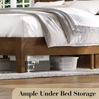 AMERLIFE Solid Wood Bed Frame, Mid Century Platform Bed with Arched Lines Headboard