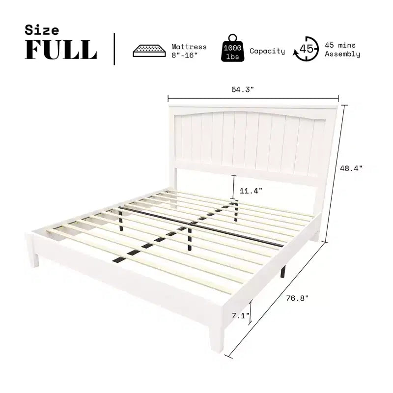 AMERLIFE Solid Wood Bed Frame, Mid Century Platform Bed with Arched Lines Headboard