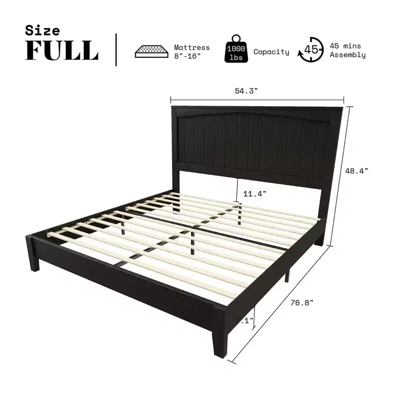 AMERLIFE Solid Wood Bed Frame, Mid Century Platform Bed with Arched Lines Headboard