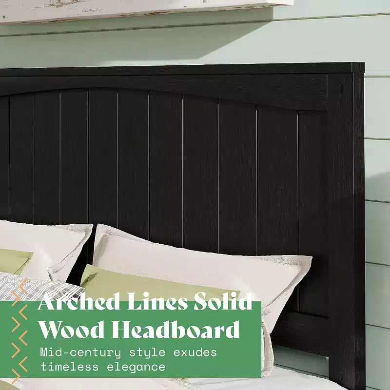AMERLIFE Solid Wood Bed Frame, Mid Century Platform Bed with Arched Lines Headboard