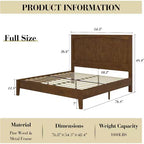 AMERLIFE Solid Wood Bed Frame, Mid Century Platform Bed with Arched Lines Headboard