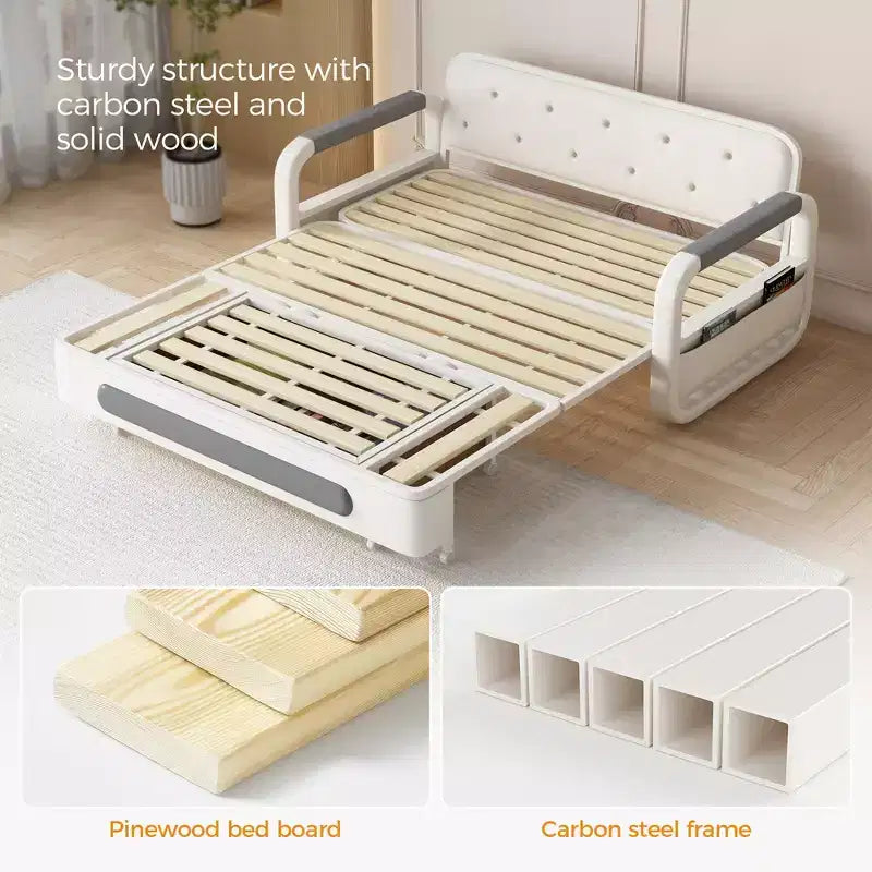 Luck Live Modern Patio Sofas 62.2in extendable pull Outdoor Sofa bed,Solid wood & White metal frame/Gray cushion with storage function