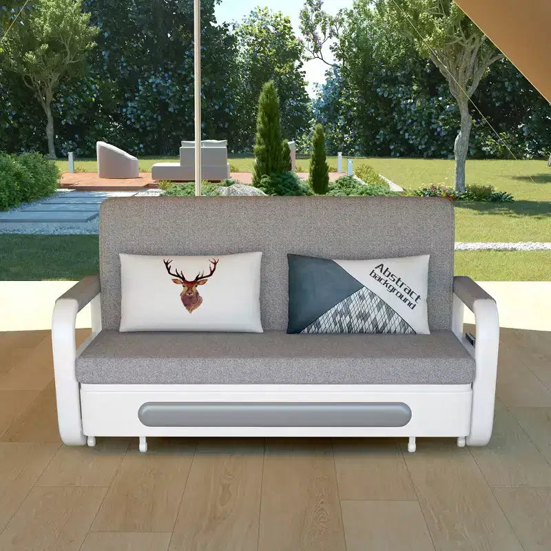 Luck Live Modern Patio Sofas 62.2in extendable pull Outdoor Sofa bed,Solid wood & White metal frame/Gray cushion with storage function