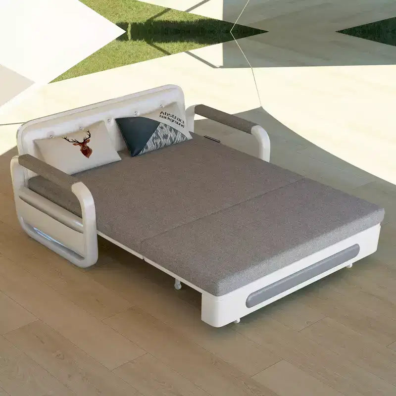 Luck Live Modern Patio Sofas 62.2in extendable pull Outdoor Sofa bed,Solid wood & White metal frame/Gray cushion with storage function