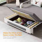 Luck Live Modern Patio Sofas 62.2in extendable pull Outdoor Sofa bed,Solid wood & White metal frame/Gray cushion with storage function
