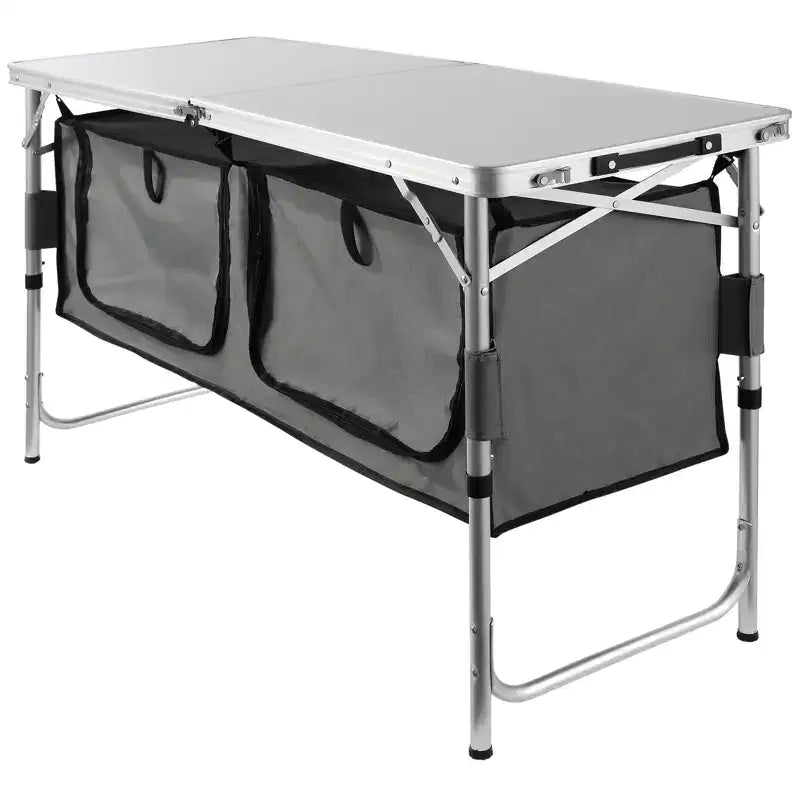 VEVOR Camping Kitchen Table, Quick set-up Folding Camping Table with A Carrying Bag, 3 Adjustable Heights, MDF Camping Table