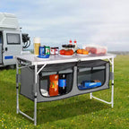 VEVOR Camping Kitchen Table, Quick set-up Folding Camping Table with A Carrying Bag, 3 Adjustable Heights, MDF Camping Table