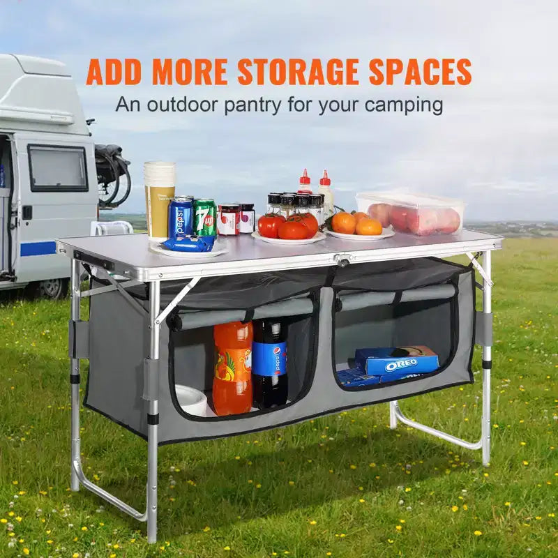 VEVOR Camping Kitchen Table, Quick set-up Folding Camping Table with A Carrying Bag, 3 Adjustable Heights, MDF Camping Table