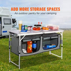 VEVOR Camping Kitchen Table, Quick set-up Folding Camping Table with A Carrying Bag, 3 Adjustable Heights, MDF Camping Table