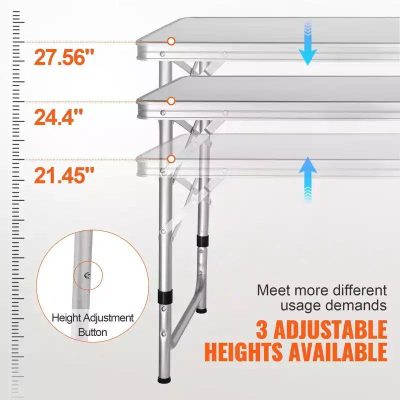 VEVOR Camping Kitchen Table, Quick set-up Folding Camping Table with A Carrying Bag, 3 Adjustable Heights, MDF Camping Table
