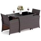 Costway 3 PCS Wicker Bistro Set Balcony Furniture Set with Tempered Glass Dining Table