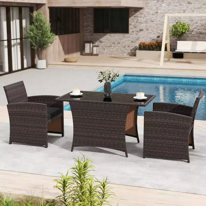 Costway 3 PCS Wicker Bistro Set Balcony Furniture Set with Tempered Glass Dining Table