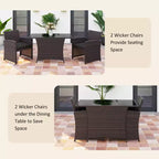 Costway 3 PCS Wicker Bistro Set Balcony Furniture Set with Tempered Glass Dining Table
