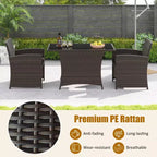 Costway 3 PCS Wicker Bistro Set Balcony Furniture Set with Tempered Glass Dining Table