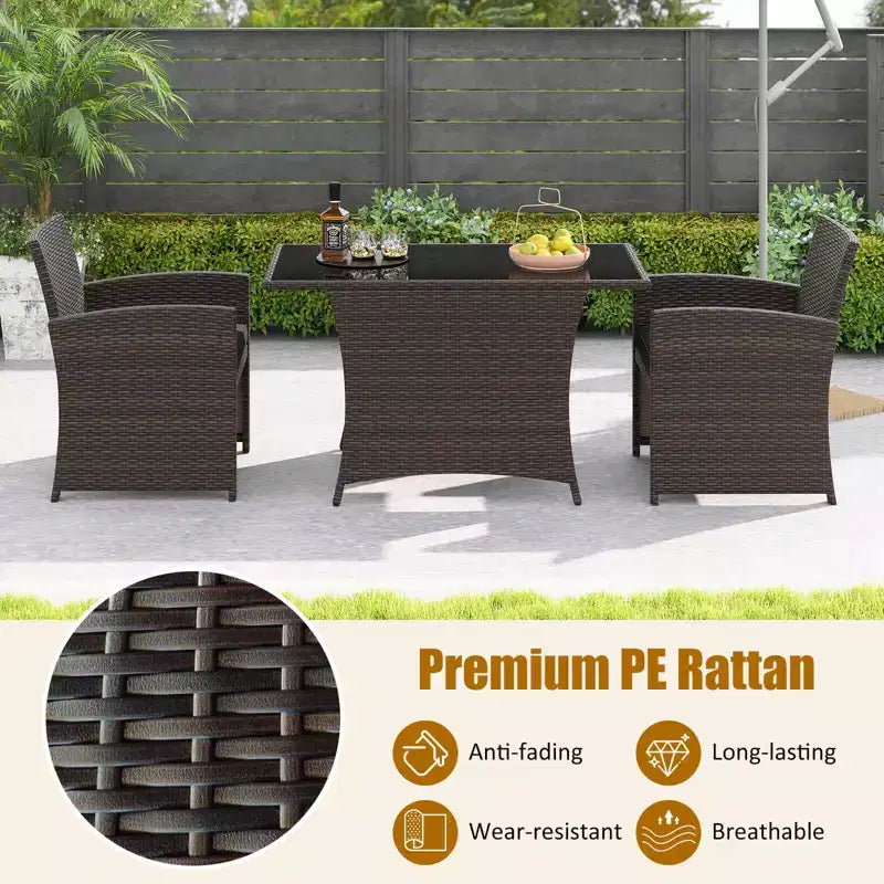 Costway 3 PCS Wicker Bistro Set Balcony Furniture Set with Tempered Glass Dining Table