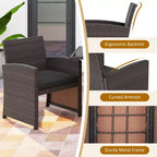 Costway 3 PCS Wicker Bistro Set Balcony Furniture Set with Tempered Glass Dining Table